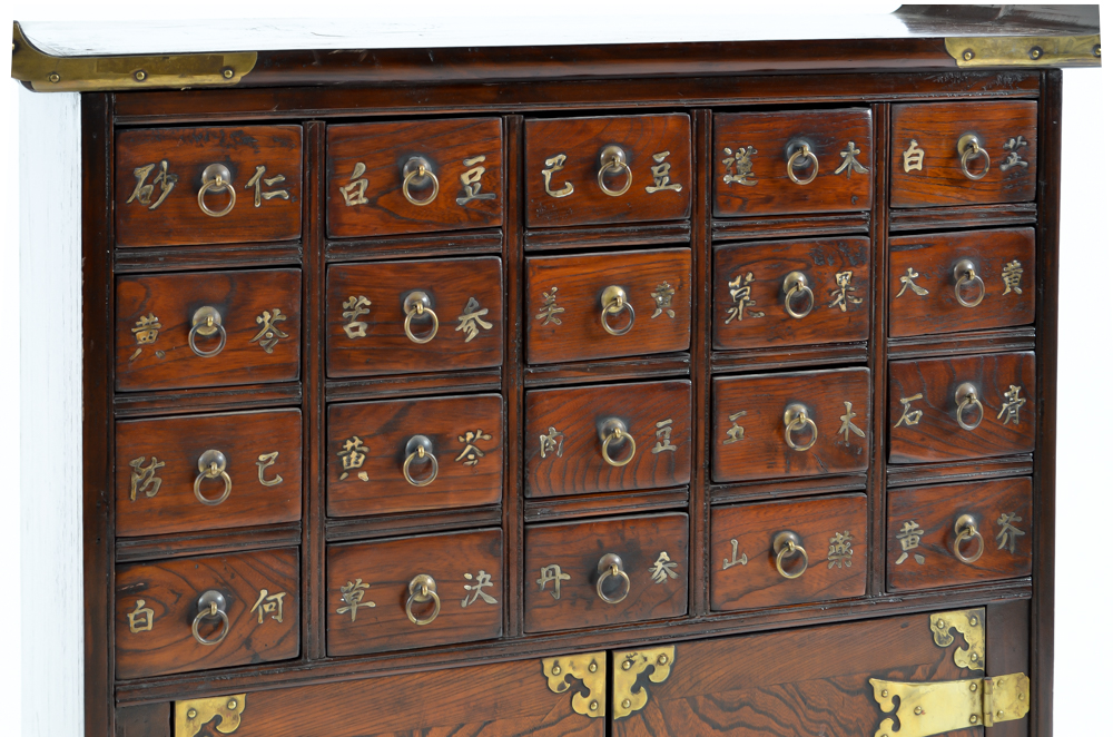 Korean Stained Pine and Elm Apothecary Chest
