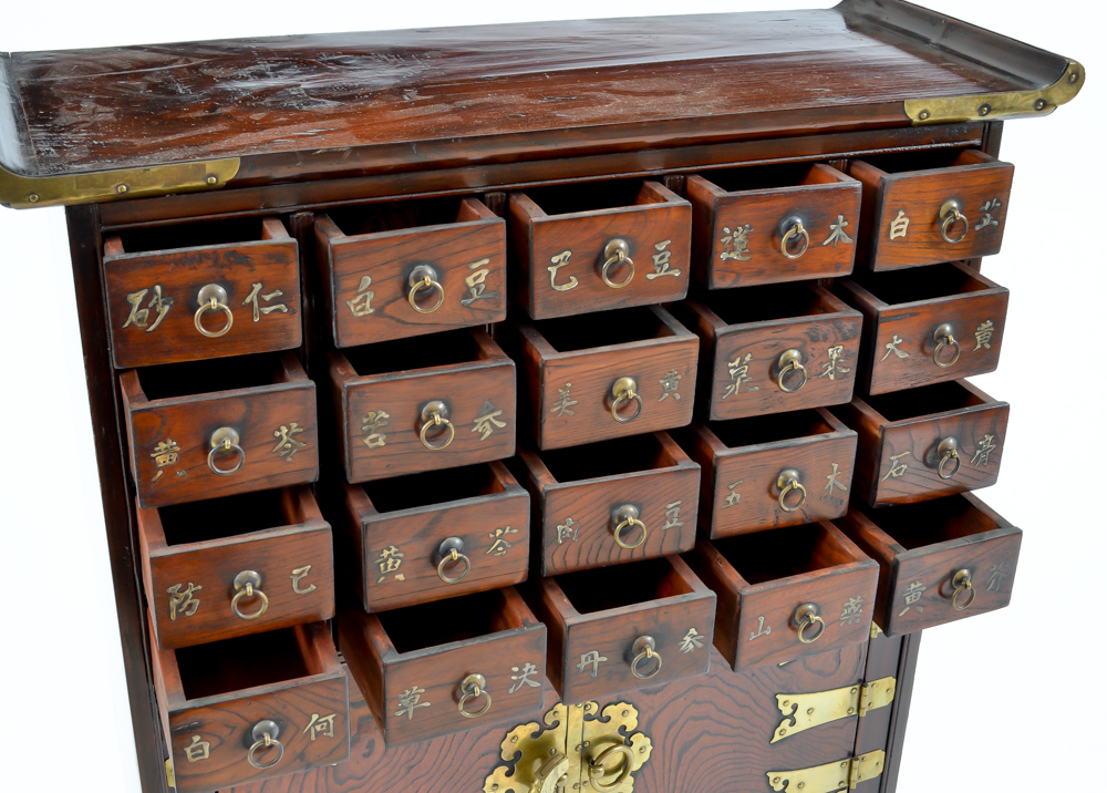 Korean Stained Pine and Elm Apothecary Chest