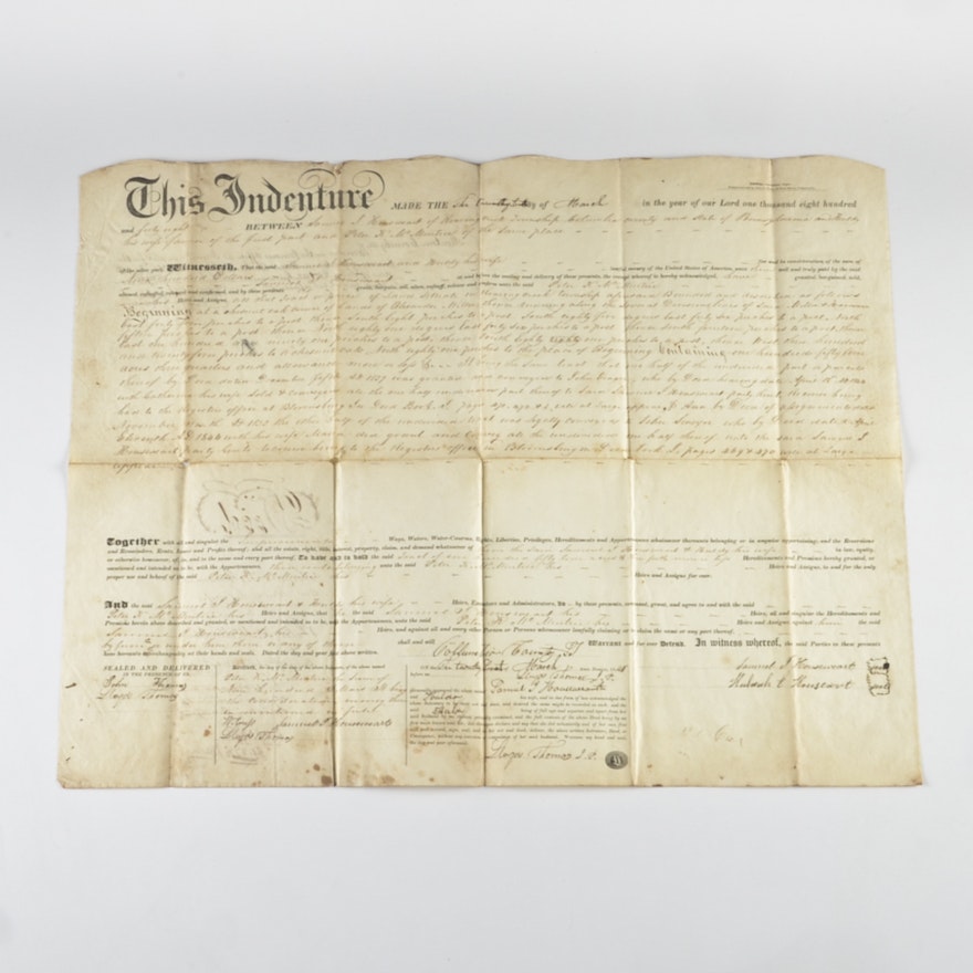 Antique 1848 Handwritten Indenture Deed Document