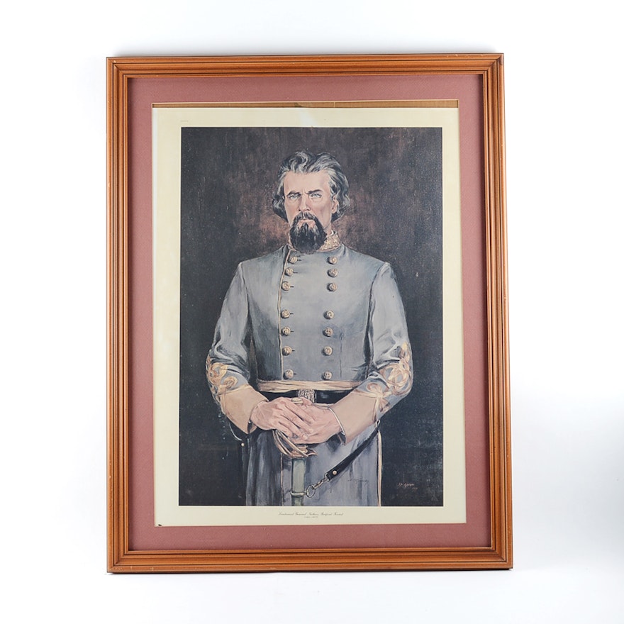 JM Garner Signed Offset Portrait of Nathan Bedford Forrest