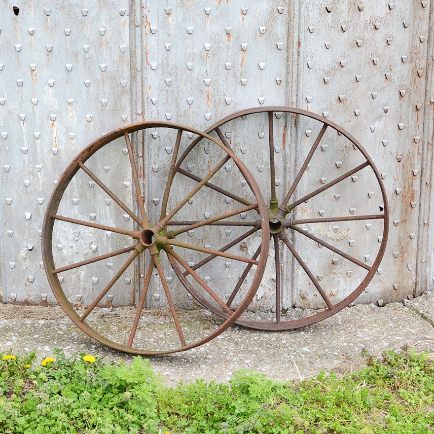 Antique Iron Cart Wheel Pair