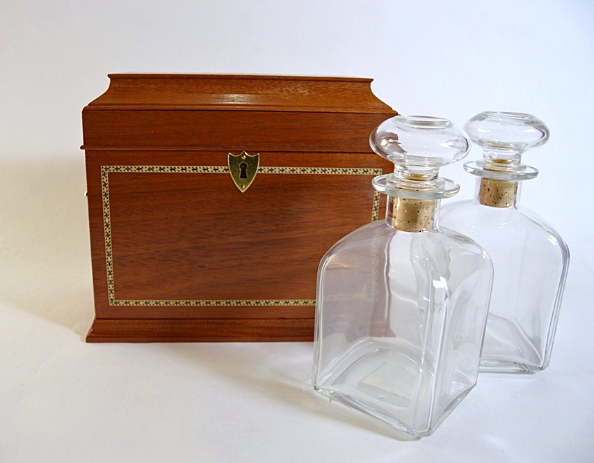 Bartley Collection Mahogany Liquor Cask with Pair of Decanters