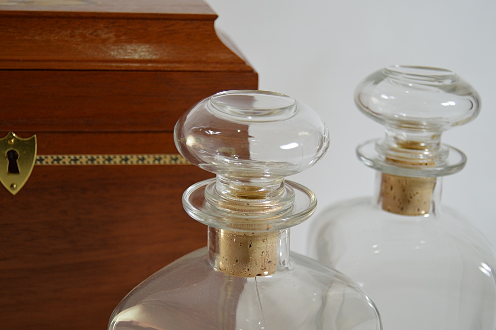 Bartley Collection Mahogany Liquor Cask with Pair of Decanters