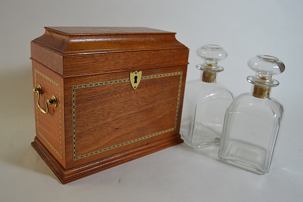 Bartley Collection Mahogany Liquor Cask with Pair of Decanters