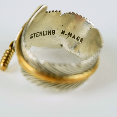 Sterling Silver Navajo Feather Ring, Signed H. Mace