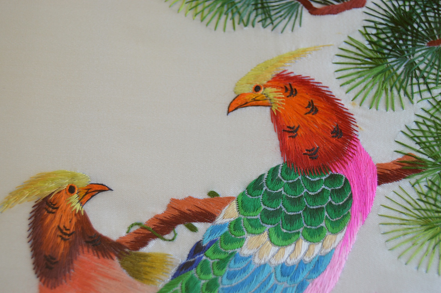 Framed Chinese Embroidered Textile, Signed