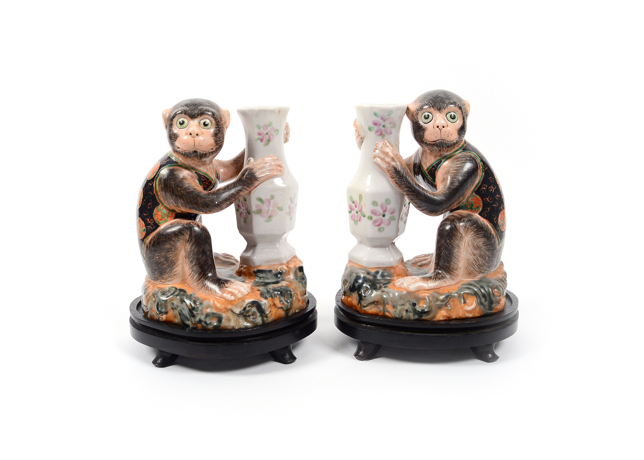 Pair of Hand Painted Figural Monkey Vases