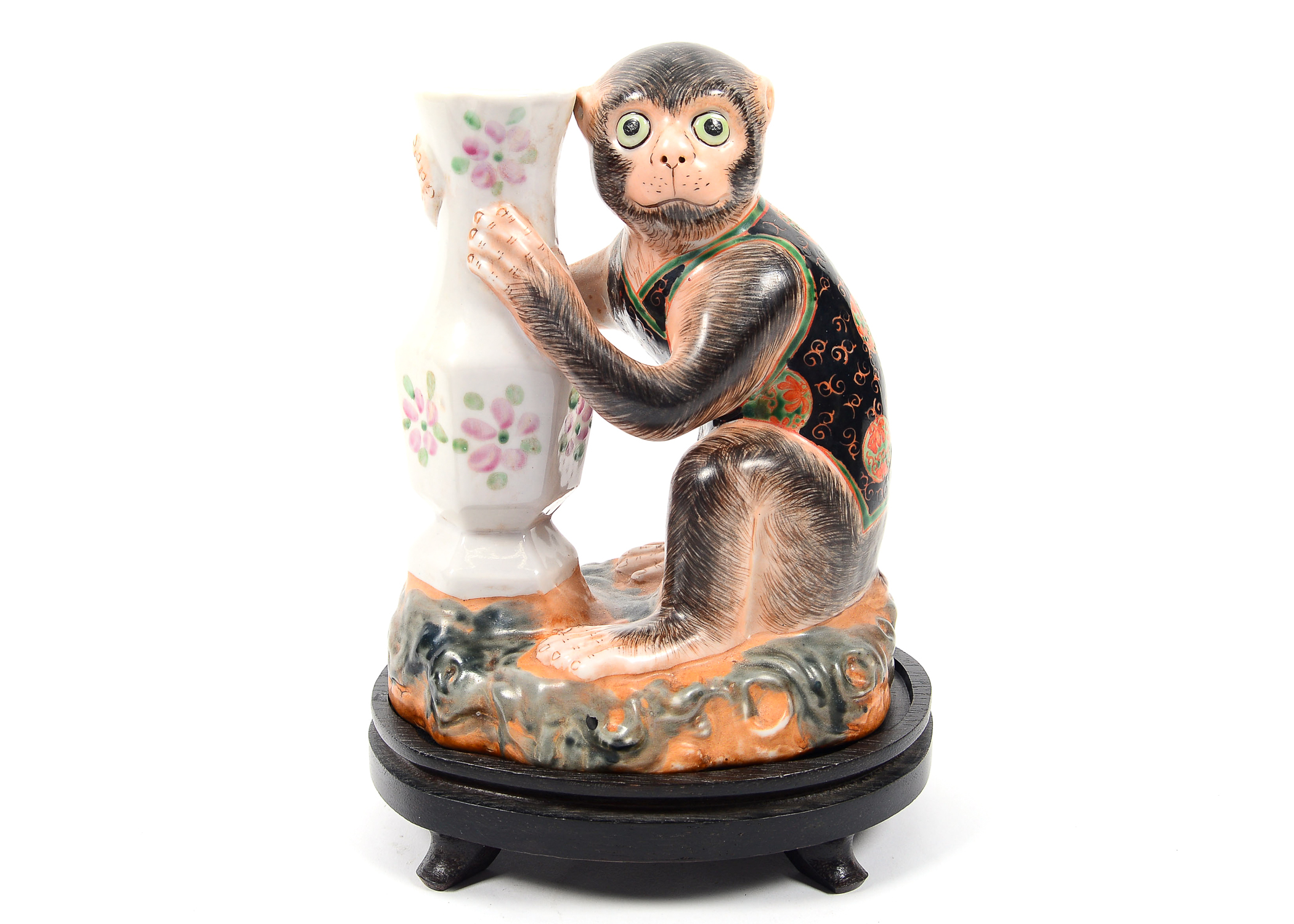Pair of Hand Painted Figural Monkey Vases