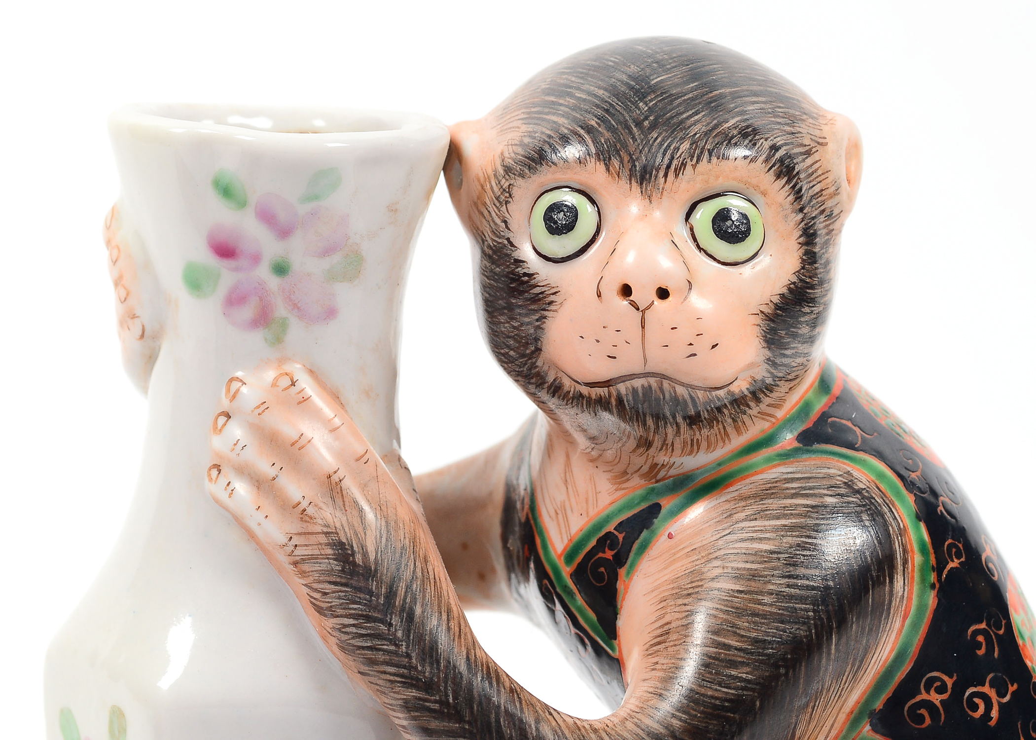 Pair of Hand Painted Figural Monkey Vases