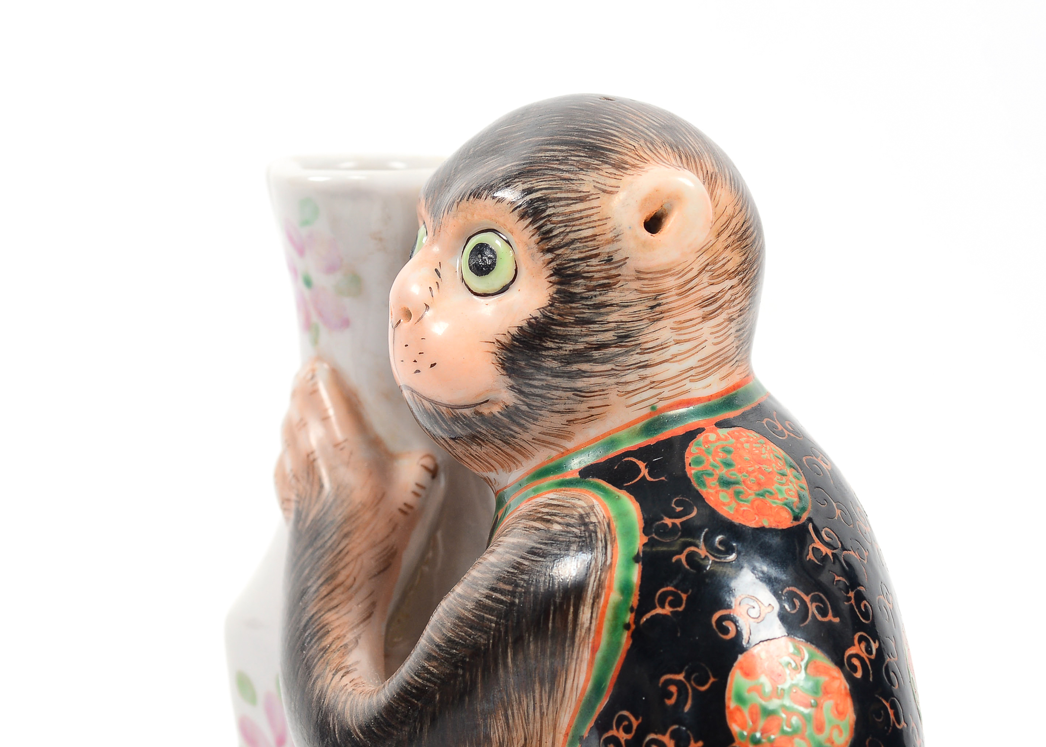 Pair of Hand Painted Figural Monkey Vases