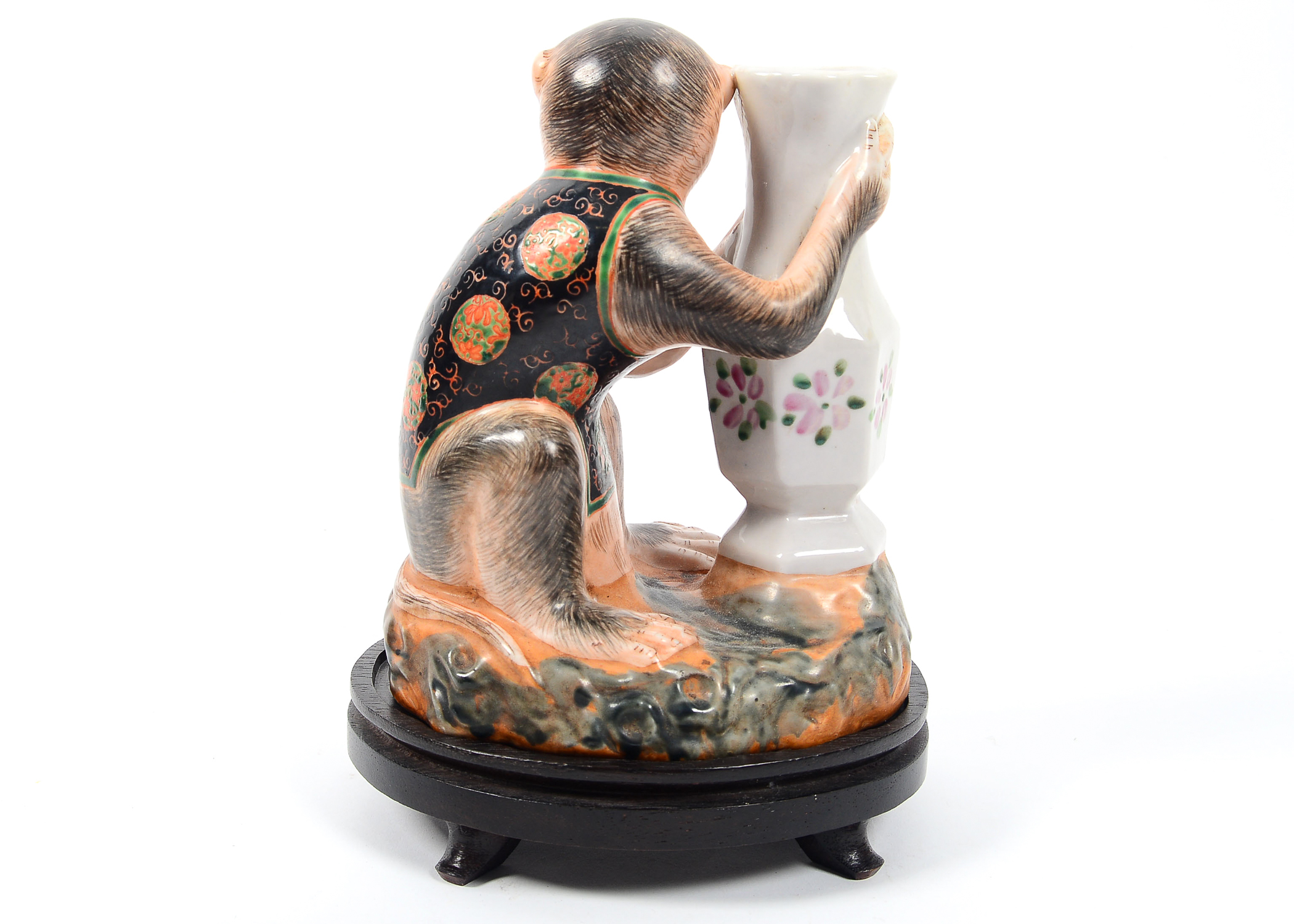 Pair of Hand Painted Figural Monkey Vases