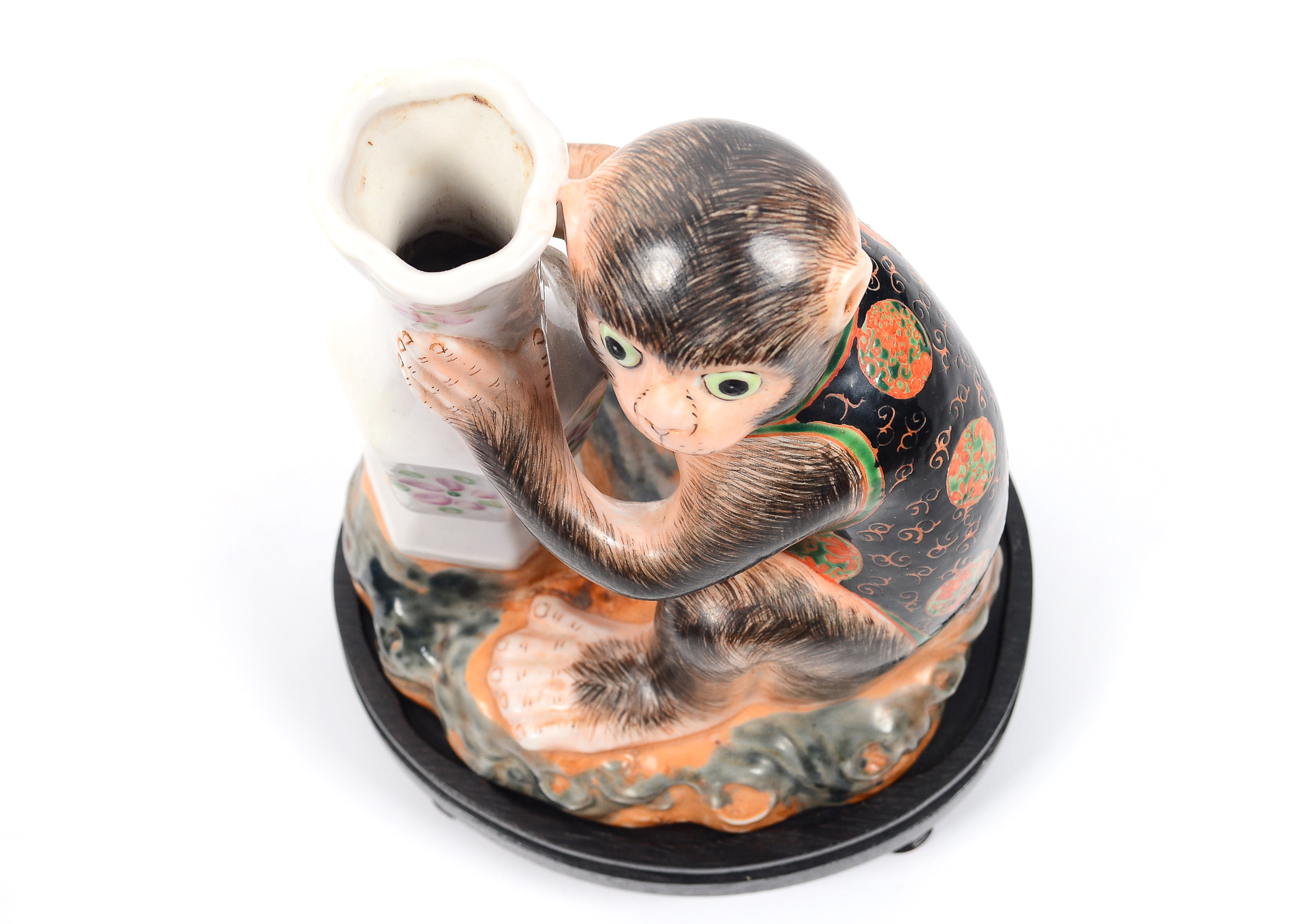 Pair of Hand Painted Figural Monkey Vases