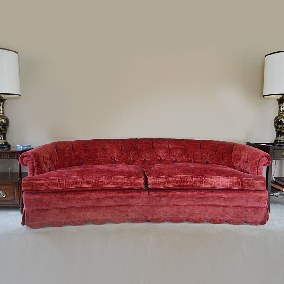1970s-1980s Henredon Raspberry Velvet Sofa