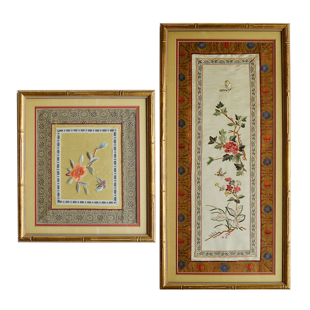 Pair of Framed Embroidered Chinese Silks