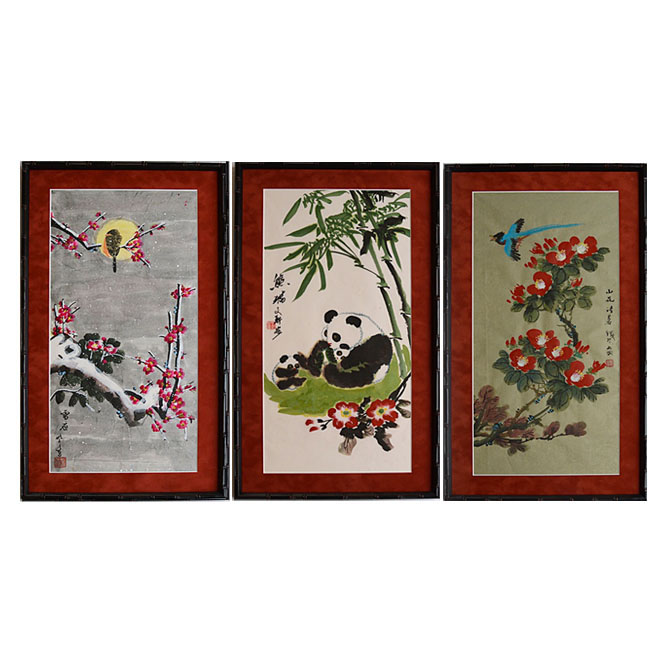 Three Original Signed Chinese Gouache Paintings on Paper