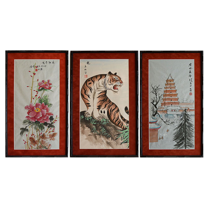Three Original Signed Chinese Gouache Paintings on Paper