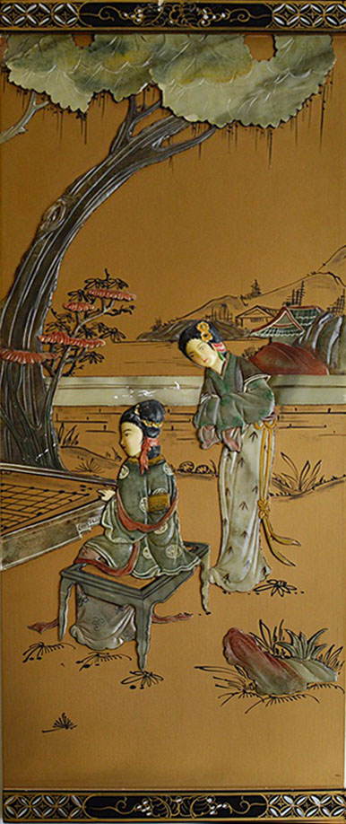 Chinese Four-Panel Screen with Jade Appliques