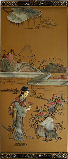 Chinese Four-Panel Screen with Jade Appliques