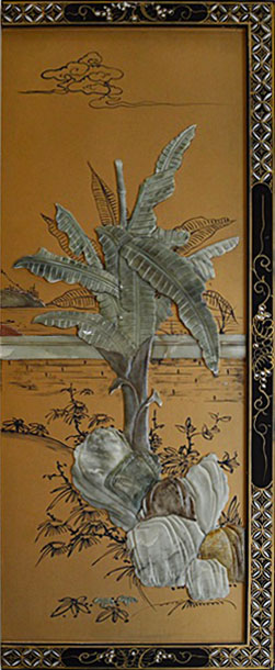 Chinese Four-Panel Screen with Jade Appliques