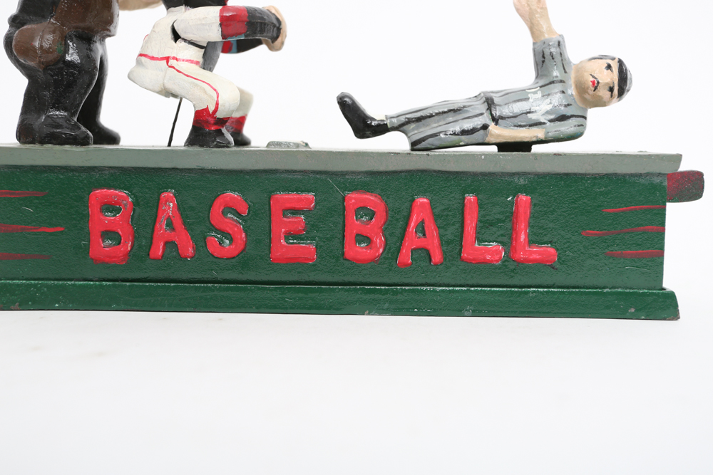 Rare Vintage Cast Iron Mechanical Baseball Bank