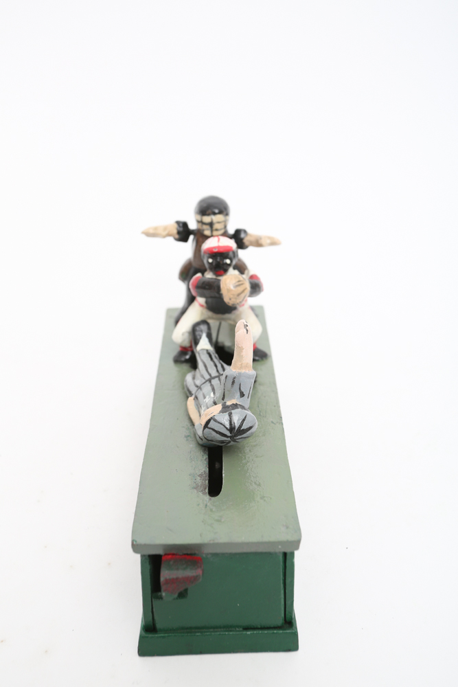 Rare Vintage Cast Iron Mechanical Baseball Bank