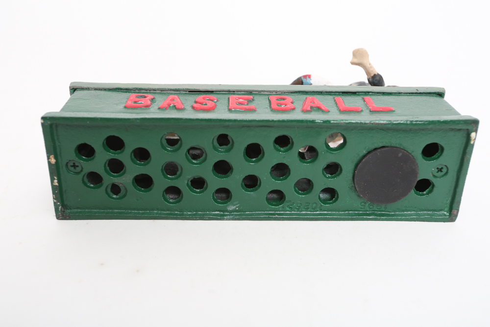 Rare Vintage Cast Iron Mechanical Baseball Bank