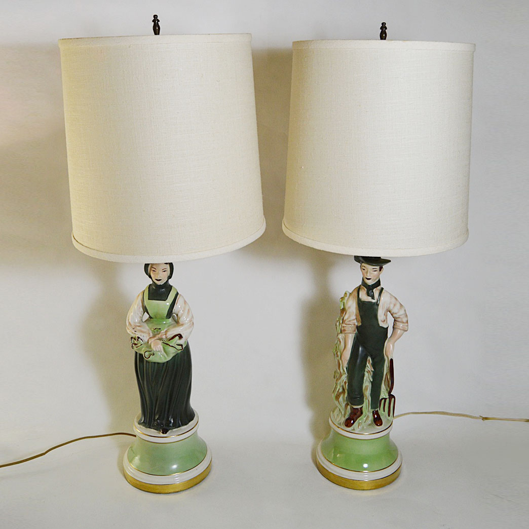 Pair of 1930s Figural Ceramic Lamps