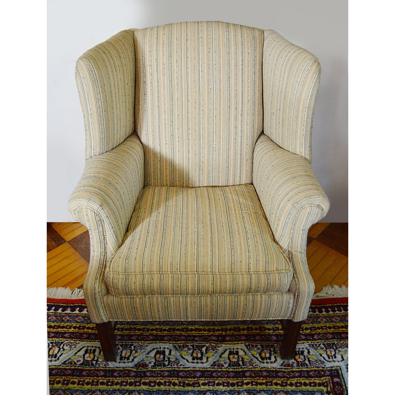 Chippendale Style Wingback Chair in Handwoven Upholstery