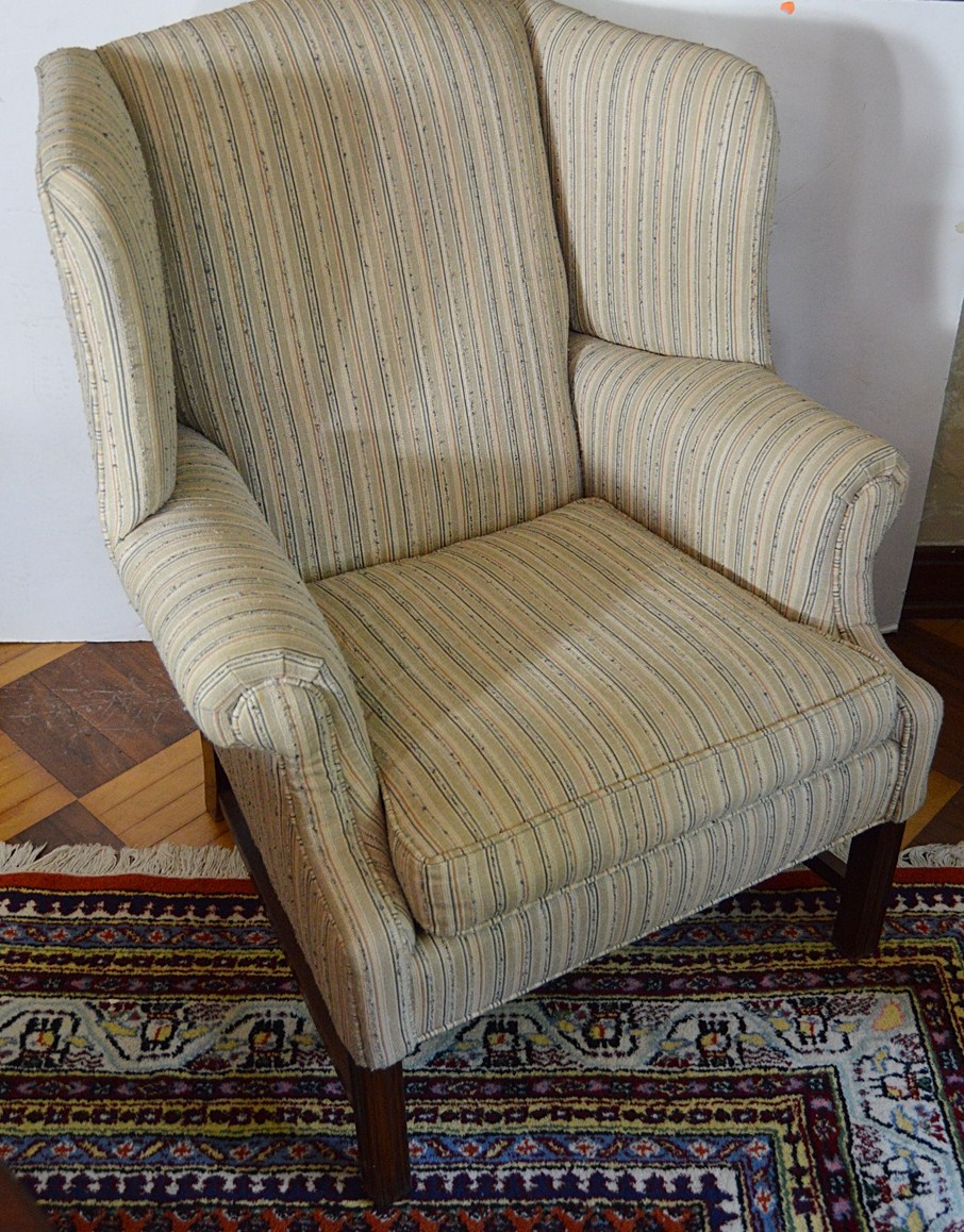 Chippendale Style Wingback Chair in Handwoven Upholstery