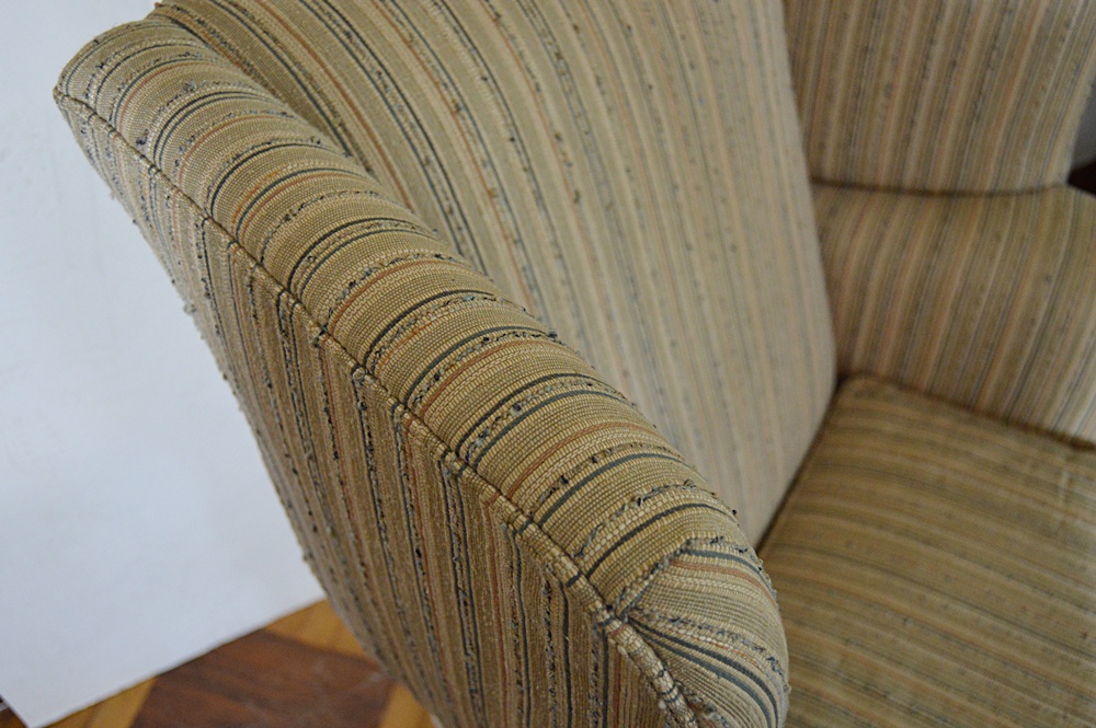 Chippendale Style Wingback Chair in Handwoven Upholstery