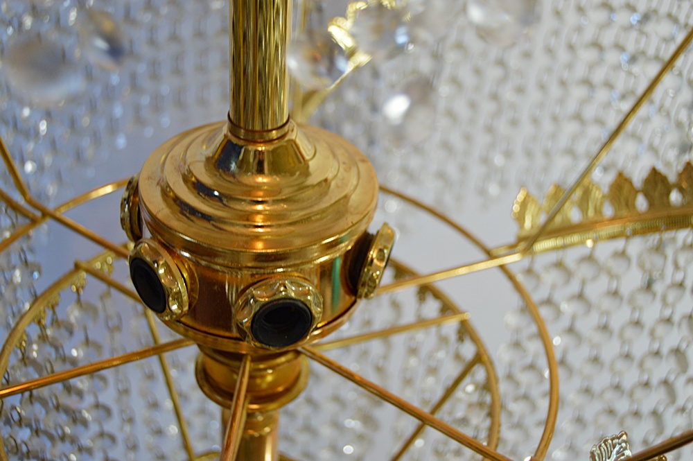 Ornate Crystal and Brass Waterfall Chandelier