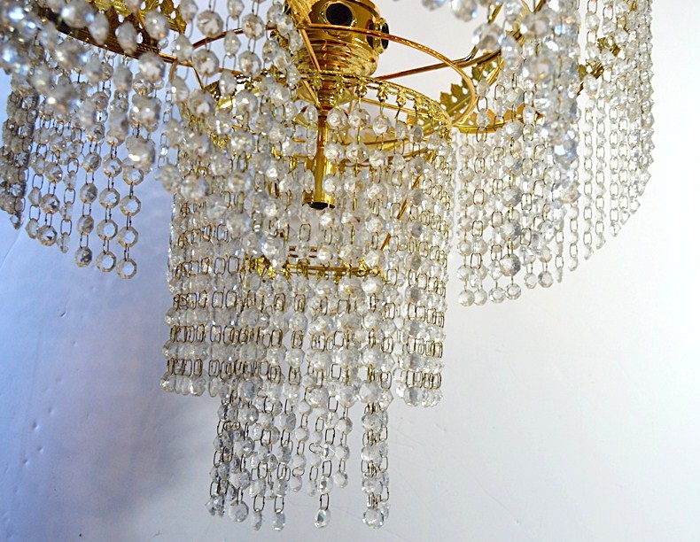 Ornate Crystal and Brass Waterfall Chandelier