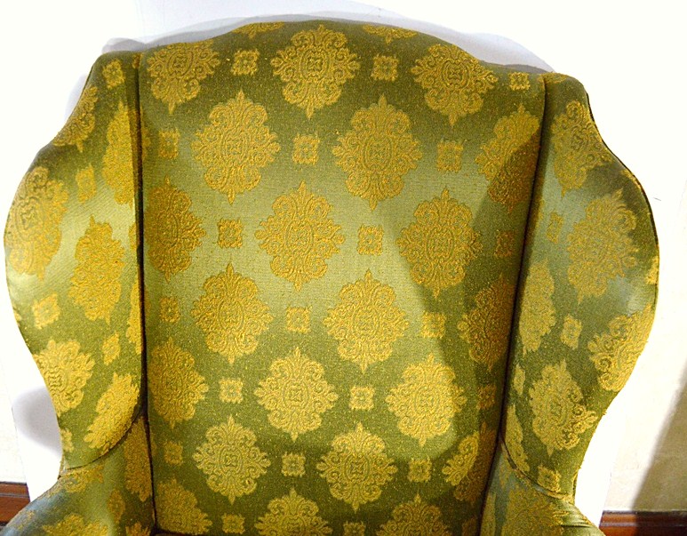 Queen Anne Style Wingback Chair with Chinoiserie Silk Upholstery