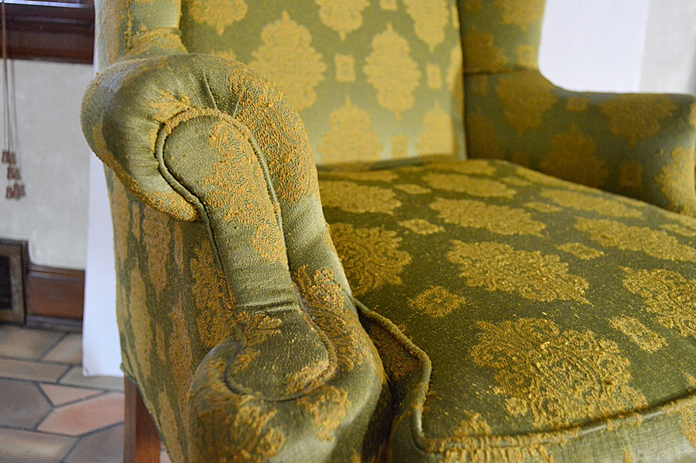 Queen Anne Style Wingback Chair with Chinoiserie Silk Upholstery