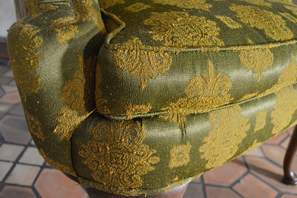 Queen Anne Style Wingback Chair with Chinoiserie Silk Upholstery