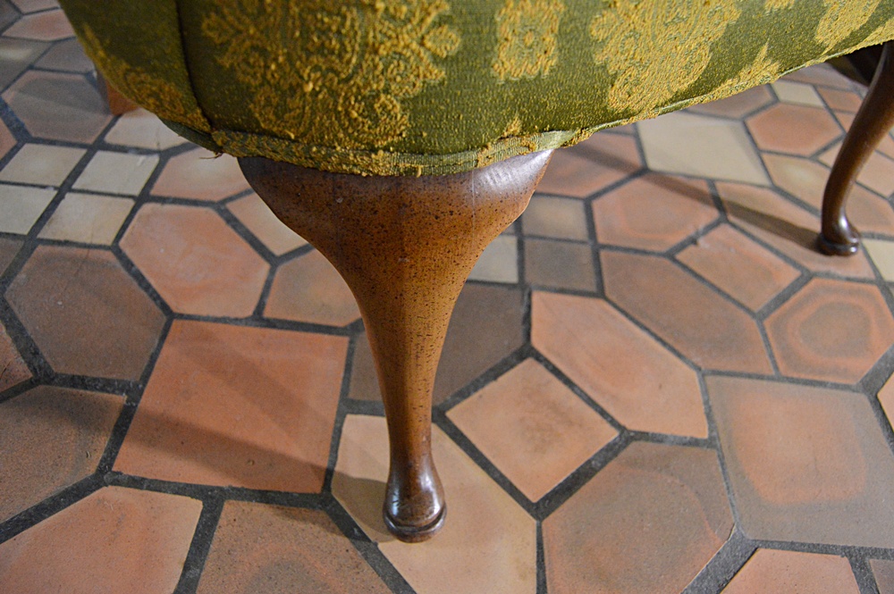 Queen Anne Style Wingback Chair with Chinoiserie Silk Upholstery