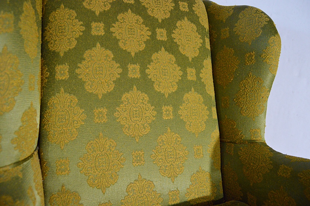 Queen Anne Style Wingback Chair with Chinoiserie Silk Upholstery