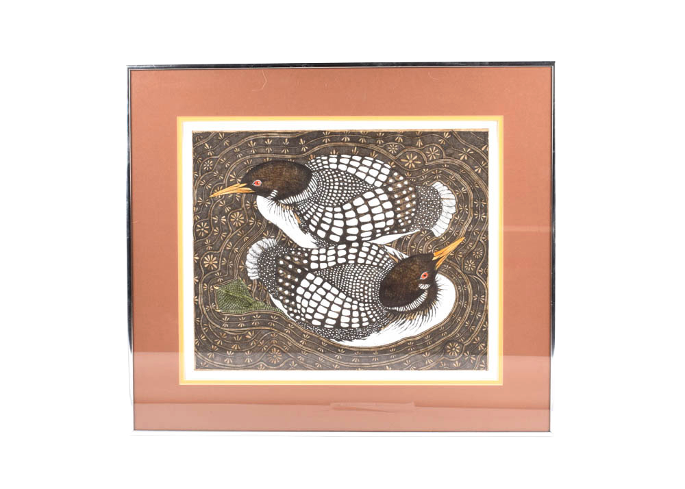 Yvonne Davis Signed Etching "Circle of Loons"