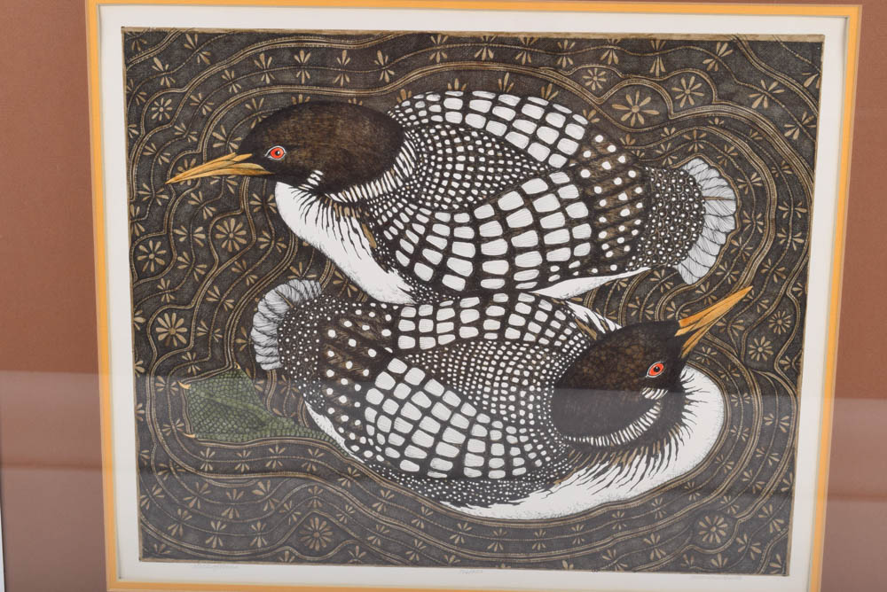 Yvonne Davis Signed Etching "Circle of Loons"