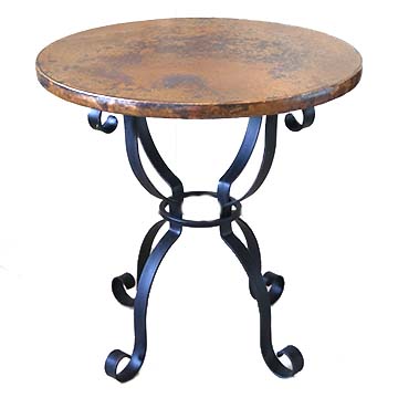 Side Table with Wrought Iron Base and Copper Wrapped Top