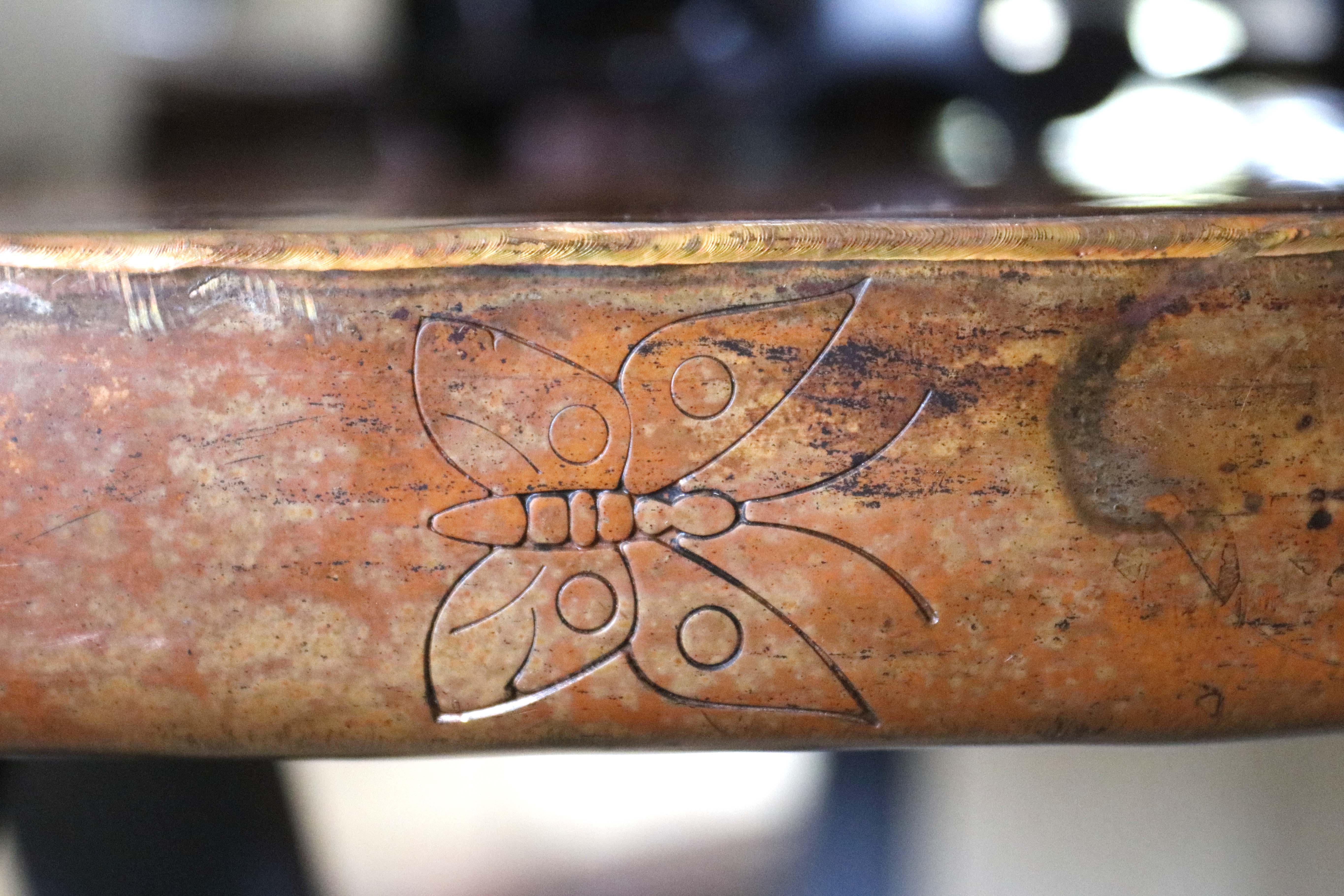 Side Table with Wrought Iron Base and Copper Wrapped Top