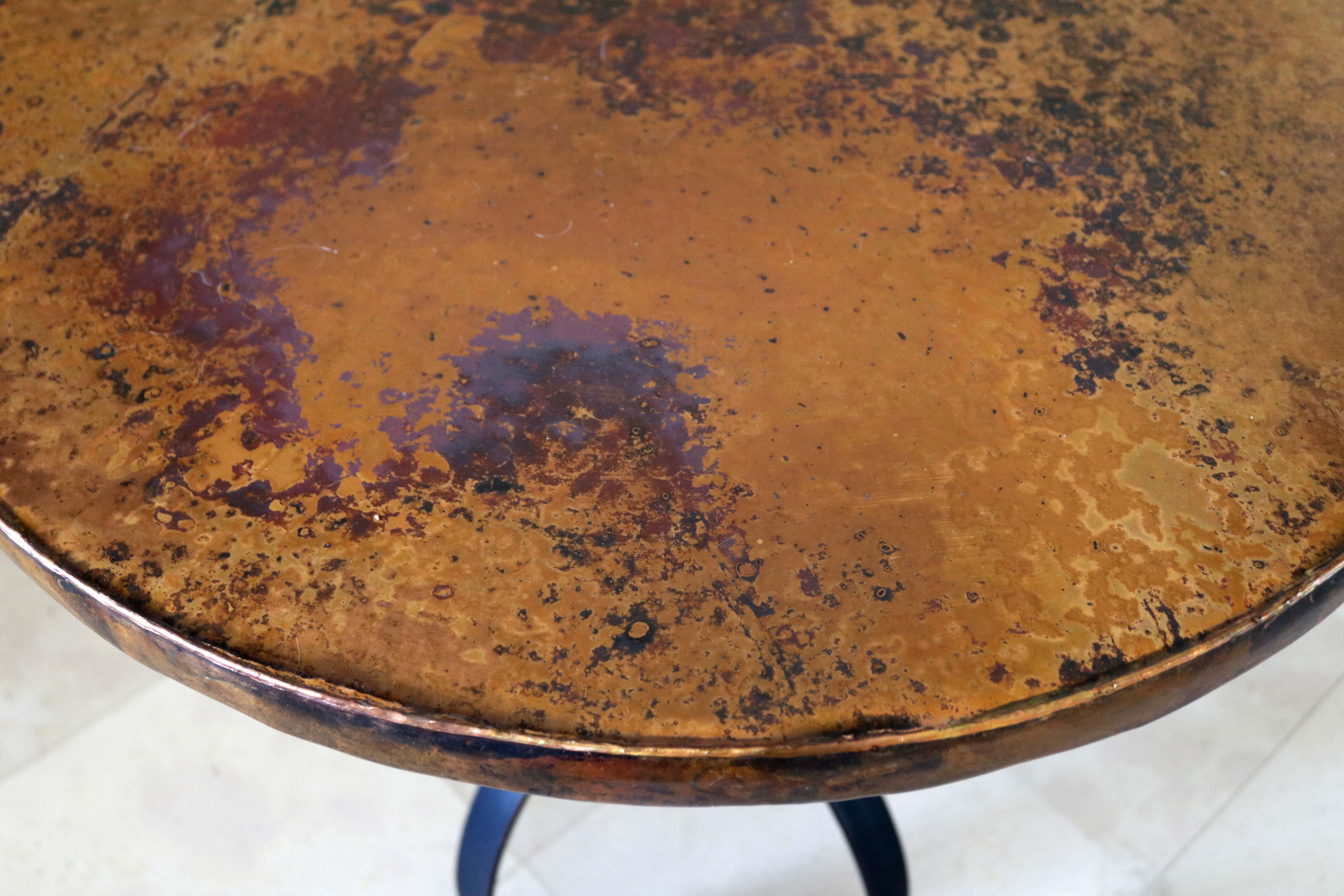 Side Table with Wrought Iron Base and Copper Wrapped Top