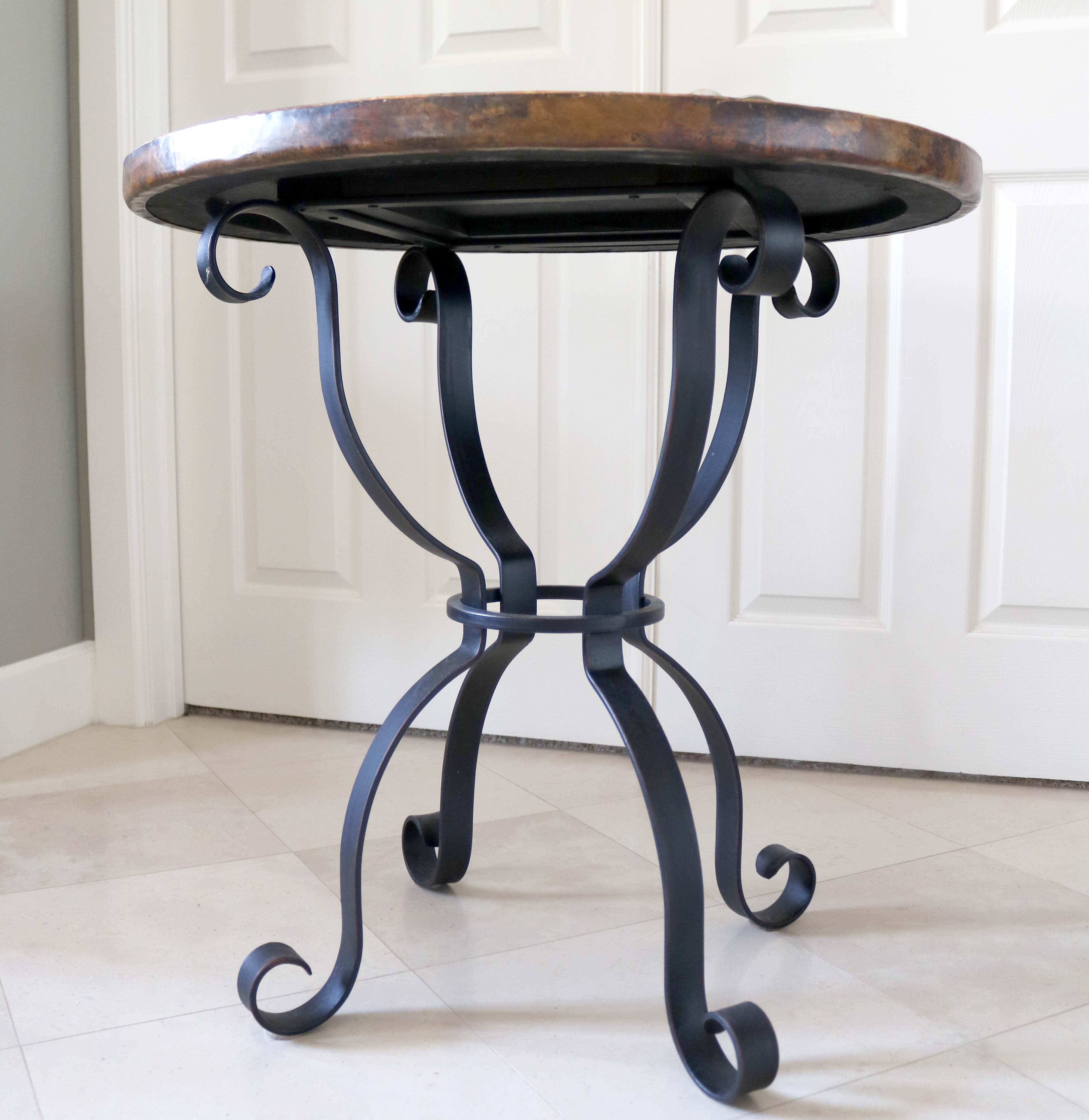 Side Table with Wrought Iron Base and Copper Wrapped Top