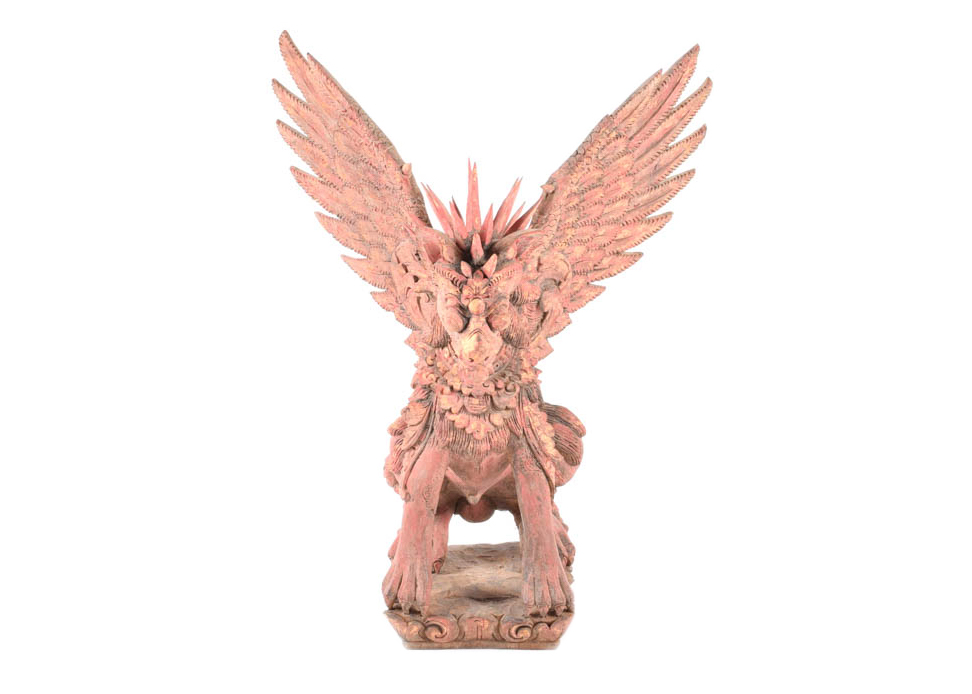 Asian Wooden Singha or Winged Lion Sculpture