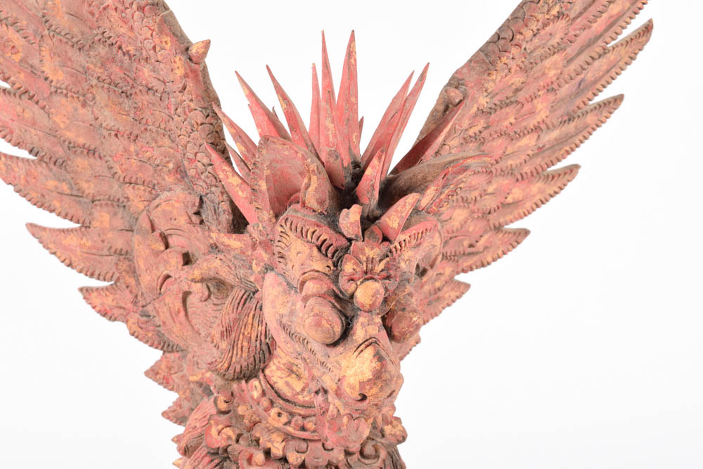Asian Wooden Singha or Winged Lion Sculpture