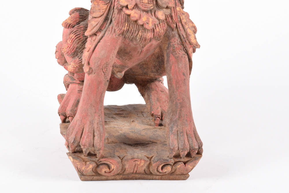 Asian Wooden Singha or Winged Lion Sculpture