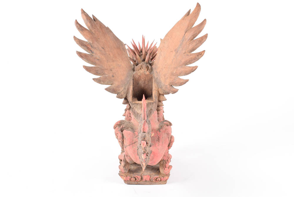 Asian Wooden Singha or Winged Lion Sculpture