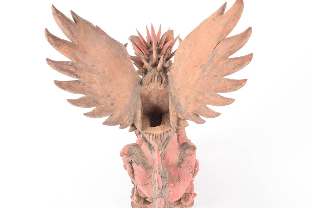 Asian Wooden Singha or Winged Lion Sculpture
