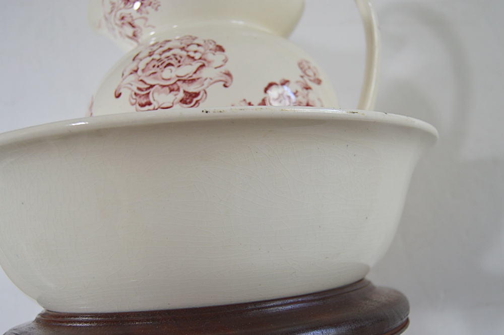 The Bartley Collection Queen Anne  Mahogany Stand with Vintage Pitcher and Bowl Set