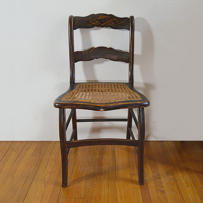 Antique Mid 19th Century Stenciled Cane Seat Side Chair